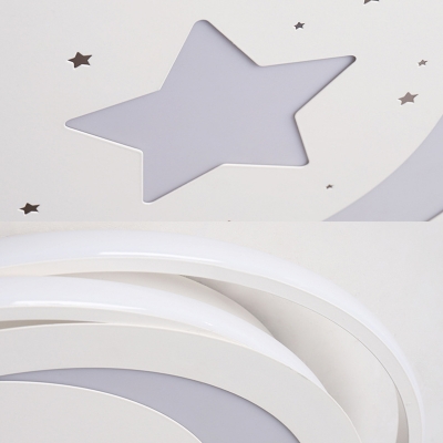 White Round Shape Flush Mount Light with Moon Star Shape Kids Bedroom Metal Acrylic Flush Light in White/Warm