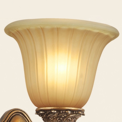 2 Lights Bell Shade Wall Sconce Antique Style Metal and Glass Wall Light for Stair Hallway