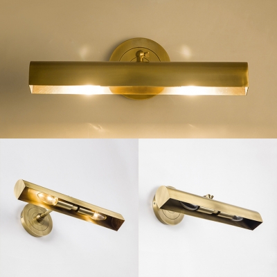 2 Lights Tube Wall Light Traditional Metal Sconce Lamp in Brass for Mirror Bathroom