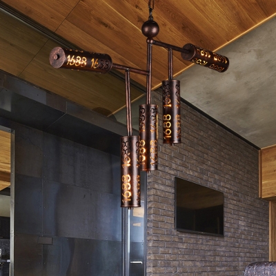 3/5 Lights Cylinder Chandelier Light Kitchen Industrial Metal Hanging Light Fixture in Bronze