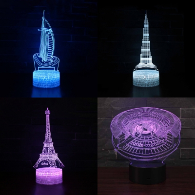 7 Color Changeable 3D Visual Nightlight USB Battery Charger Touch Sensor Building Bedside Lamp for Boys Girls
