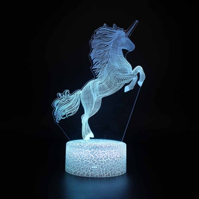 7 Color Changing 3D Illusion Night Lamp Touch Sensor Remote Control Unicorn Night Light for Child Gift