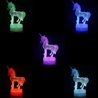 7 Color Changing 3D Illusion Night Lamp Touch Sensor Remote Control Unicorn Night Light for Child Gift
