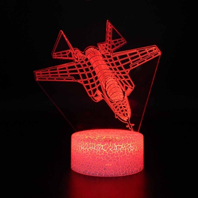 7 Color Changing 3D Night Light Touch Sensor Airplane Pattern LED Bedside Lamp with Remote Controller for Boys Gift