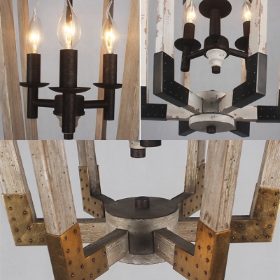 American Rustic Candle Shape Pendant Light with Shade 3 Lights Metal Hanging Light for Living Room