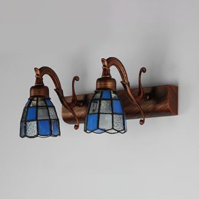 Antique Style Dome Wall Light Metal 2 Lights Blue/White Sconce Light for Dining Room
