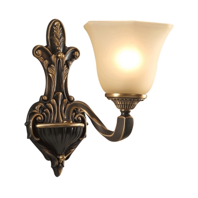 Bell Shade Bedroom Wall Sconce Glass Meta 1/2 Lights Vintage Style Sconce Lamp with Engraving Arm