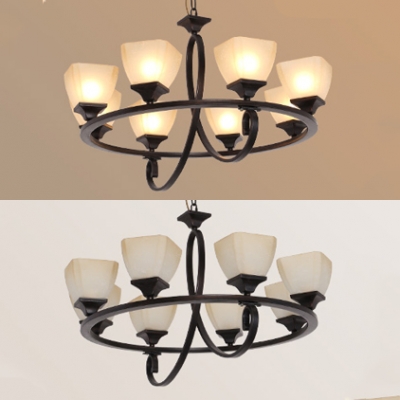 Classic Up Lighting Suspension Light Metal Frosted Glass 4/6/8/9 Lights Chandelier for Bedroom Dining Room