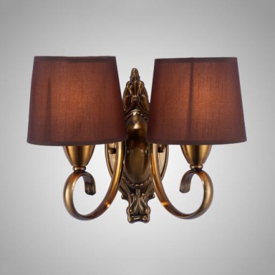 Dining Room Hotel Sconce Light Fabric Metal 1/2 Lights Antique Style Purple Tapered Shade Wall Light