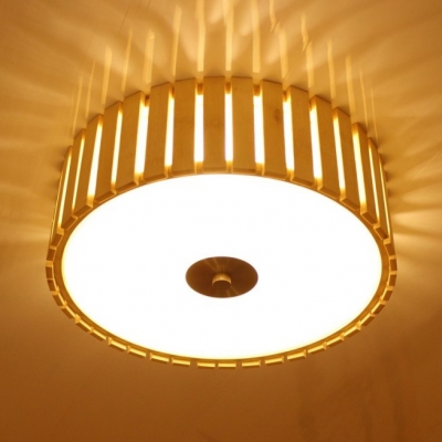 Dining Room Round Flush Mount Ceiling Light Wood and Acrylic Modern Beige Flush Ceiling Light