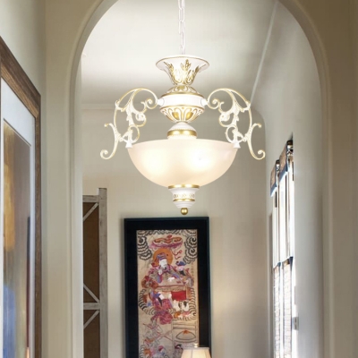 Dome Shade Living Room Chandelier Metal 3 Lights Elegant Style Pendant Light in Black/White