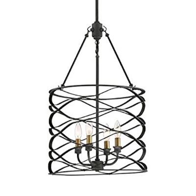 Drum Ceiling Lighting Fixture with Candle 4 Lights Vintage Metal Pendant Lighting in Brass