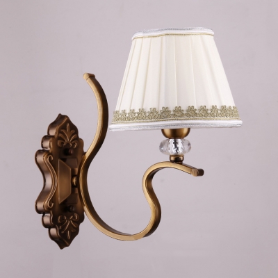 Fabric and Metal Wall Lamp Dining Room Foyer 1/2 Lights Antique Style Tapered Shade Sconce Light