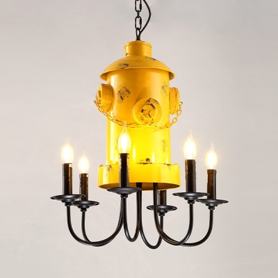 Fire Hydrant Decoration Chandelier Metal 6 Lights Vintage Style Yellow Pendant Lamp for Bar Restaurant