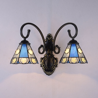 Foyer Cafe Cone Wall Sconce with Star 2 Lights Vintage Style Stained Glass Wall Light