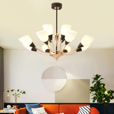 Frosted Glass Domed Shade Chandelier 12 Lights Modern Ceiling Light Fixture for Living Room