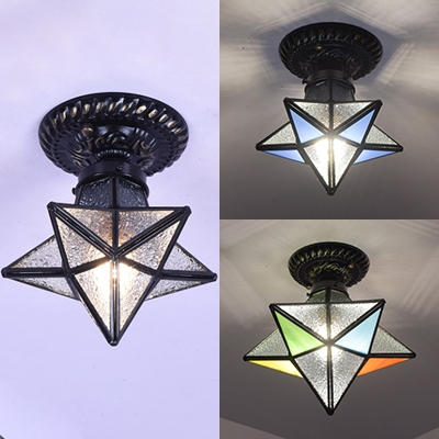 Glass Star Ceiling Light 1 Light Modern Style Clear/Blue/Colorful Light Fixture for Kitchen