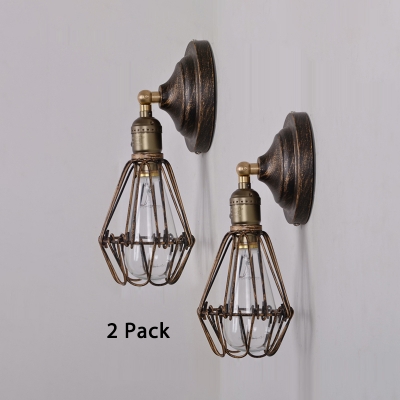 Industrial Wire Frame Wall Lamp 2 Pack Metal 1 Light Wall Sconce for Living Room Bathroom