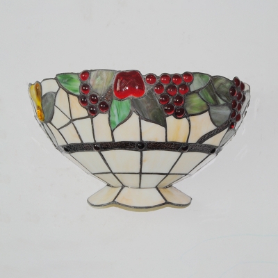 Glass Bowl Shape Sconce Wall Light Bedroom Foyer 1 Light Hand Made Tiffany Style Wall Lamp with Fruit Pattern