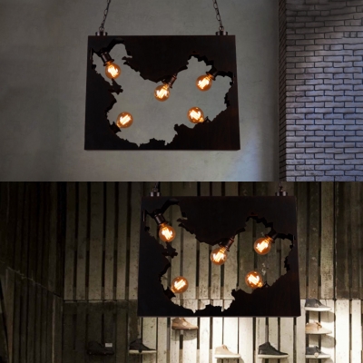Industrial Rectangle Pendant Light Metal 5 Lights Bronze Chandelier for Restaurant Bar