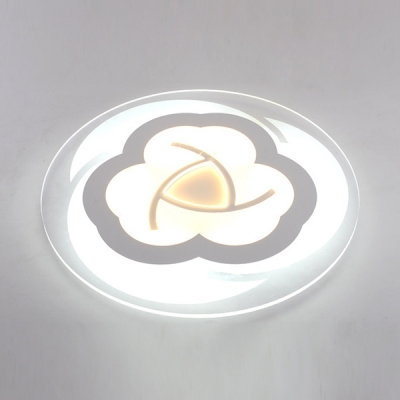 Metal Acrylic Slim Panel Light Fixture White Flower Shape Flush Mount Light in White/Warm for Kids Bedroom