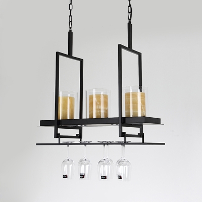 Modern Cylinder Shape Linear Chandelier Metal Glass 3/5 Lights Black Hanging Light with Bottle Decoration