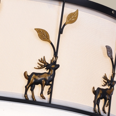 Office Drum Semi Flush Light with Deer Decoration Acrylic 5 Lights Rustic Ceiling Light