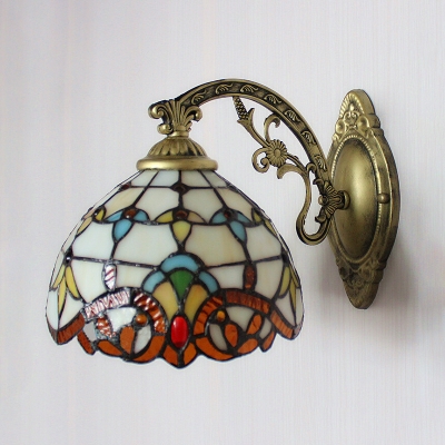 Orange Baroque Stained Glass Tiffany One-light Wall Sconce with Pull Chain