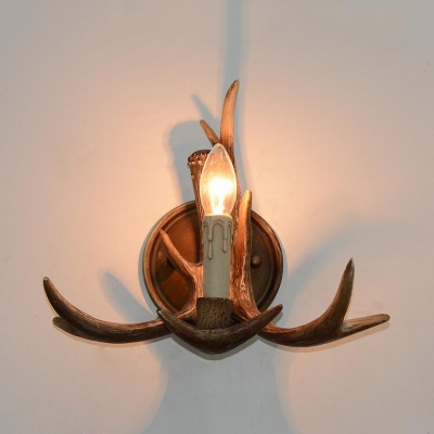Rustic Antlers Wall Sconce Single Light Resin Sconce Wall Light in White/Brown for Foyer