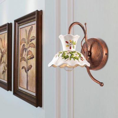 Rustic Lotus Leaf Shade Wall Light Ceramics and Metal 1 Light Sconce Light with 2 Shape Choice for Bedroom