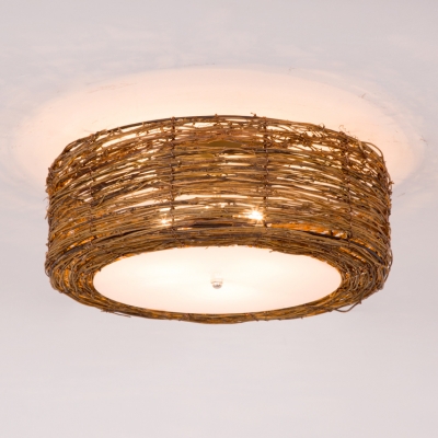 Rustic Style Brown Ceiling Light Fixture with Drum Shape ...