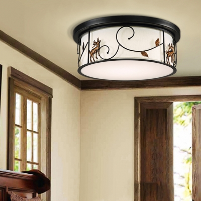 Rustic Style Deer Flush Light Fabric LED Ceiling Lamp in White/Warm for Living Room
