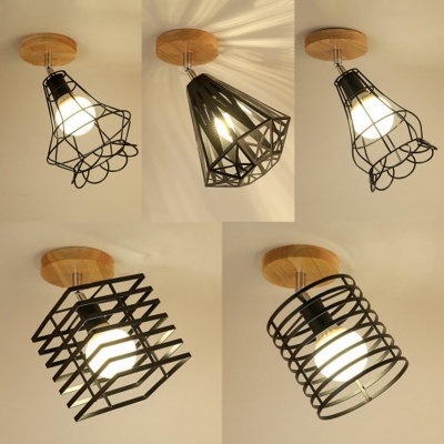 Singe Light Caged Semi Flush Light Vintage Style Rotatable Ceiling Light for Foyer