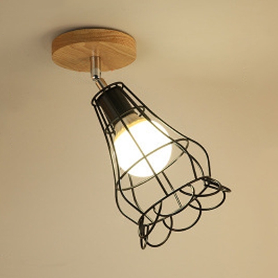 Singe Light Caged Semi Flush Light Vintage Style Rotatable Ceiling Light for Foyer