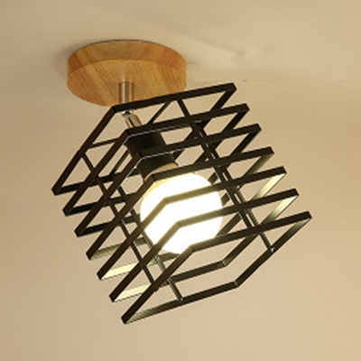 Singe Light Caged Semi Flush Light Vintage Style Rotatable Ceiling Light for Foyer