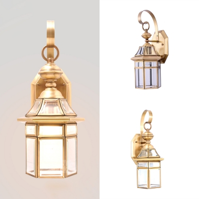 Single Light House Shape Sconce Lamp Antique Style Metal Glass Wall Light for Front Door Living Room