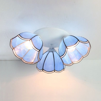 Tiffany Style Conical Light Fixture Glass 3 Lights Ceiling Mounted Light for Bedroom