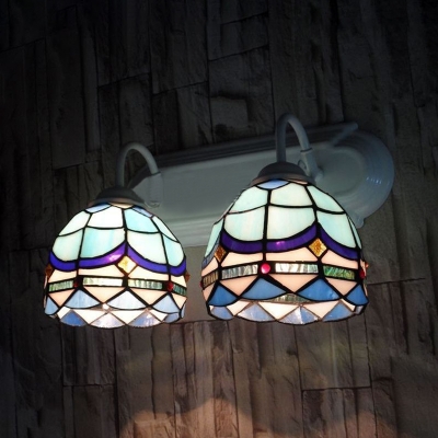 Tiffany Style Dome Sconce Lamp Stained Glass 2 Lights Sconce Light for Bedroom Restaurant