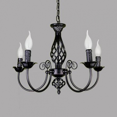 Traditional Candle Shade Chandelier 3/4/5 Lights Metal Pendant Light in Black/White for Dining Room
