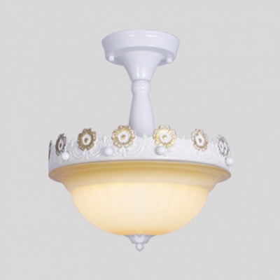 Traditional Dome Semi Flush Mount Light Glass 3 Lights Blue/Pink/White Ceiling Lamp for Foyer
