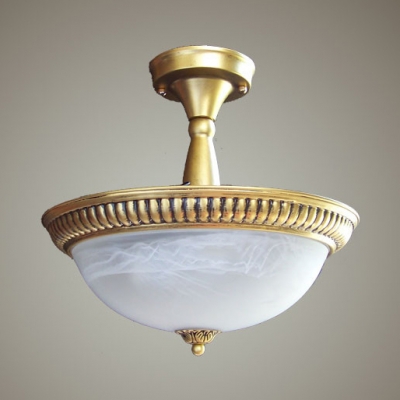 Vintage Brass Semi Ceiling Mount Light Dome Shade Metal Ceiling Lamp in Warm/White for Kitchen