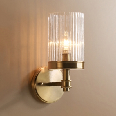 1 Light Cylinder Sconce Light Contemporary Glass Metal Wall Sconce in Brass for Kitchen