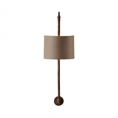 1 Light Drum Shape Wall Light Traditional Style Fabric and Metal Sconce Light in Black/Rust for Bedroom