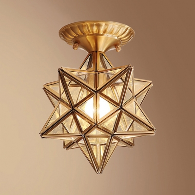 1 Light Polyhedron Light Fixture European Style Clear/Frosted Glass Ceiling Light for Bathroom