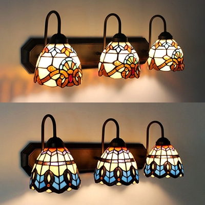 3 Lights Dome Wall Sconce Baroque/Victoria Stained Glass Wall Light for Bedroom Hallway
