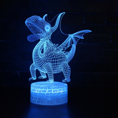 4 Dinosaur Pattern 3D Night Lamp Boy Bedroom Decor 7 Color Changing LED Illusion Lamp with Touch Sensor