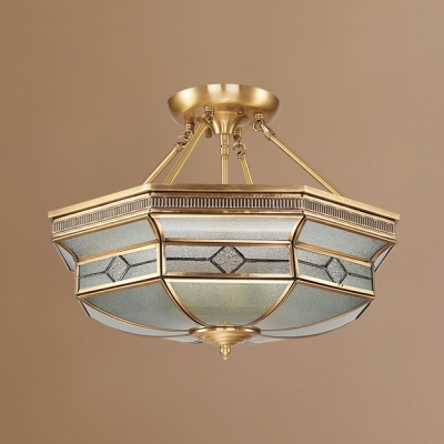 4 Lights Octagon Semi Ceiling Mount Light Antique Style Glass Ceiling Lamp for Bedroom