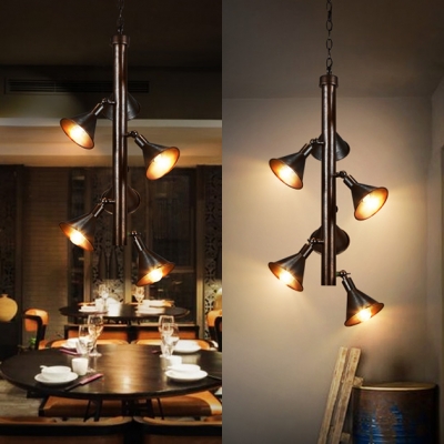 6 Lights Flared Chandelier Vintage Metal Hanging Light Fixture in Black for Dining Room