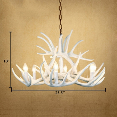 Antique Style Antlers Chandelier Resin 4/6/9 Lights White Hanging Light for Foyer Dining Room