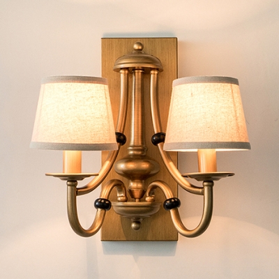 Antique Style Tapered Shade Wall Light Metal 2 Lights Gold Wall Lamp for Dining Room Hotel